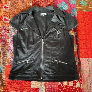 Black Zip-up Shirt with Hardware Decor